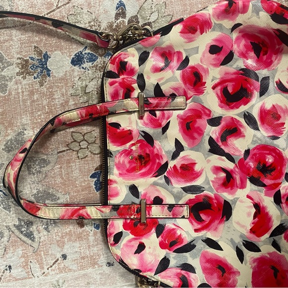 Kate Spade Cedar Street Maise Rose Print Satchel Saffiano Leather Floral (flaws) - Picture 13 of 16